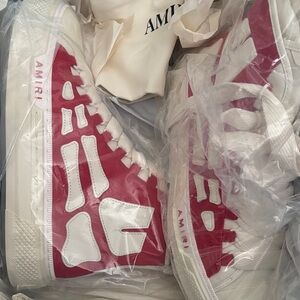 AMIRI Red and White High-Top Sneakers